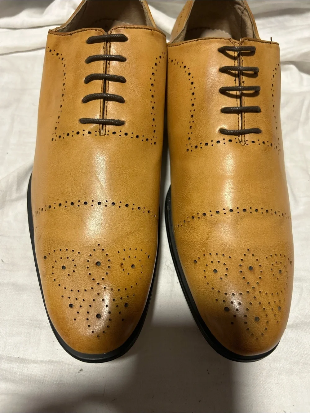 Adolfo Tan Leather Lace-Up Oxford Dress Shoes